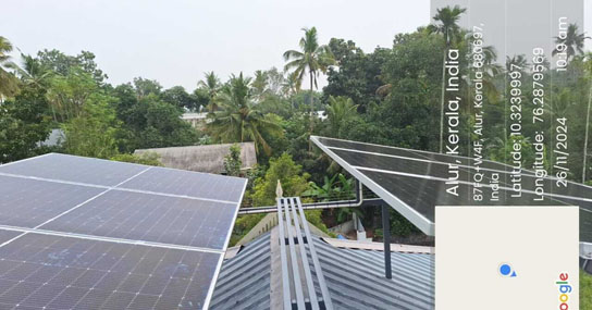 3kw solar OnGrid Power plant installation by Rysun at Aloor, Chalakudy